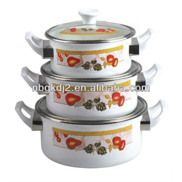 3pcs casseroles en émail avec poignée en bakélite